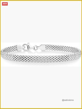 925 Sterling Silver Italian Mesh Link Chain Bracelet for Women